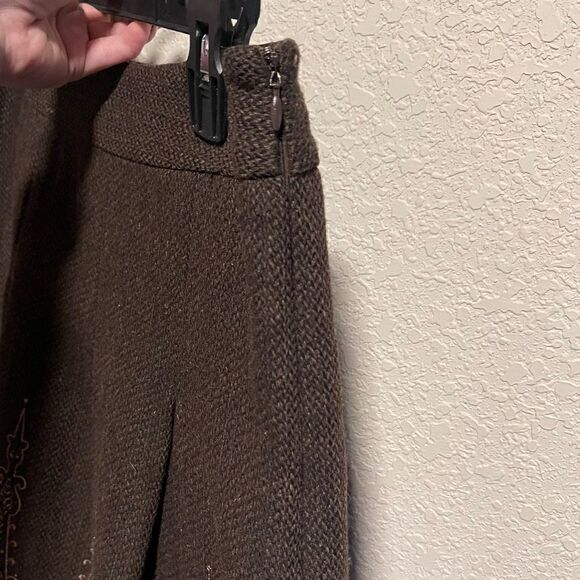 Ann Taylor LOFT- Brown Tweed Embroidered Hemline Women’s Lined Skirt, Size 10 - Picture 6 of 11